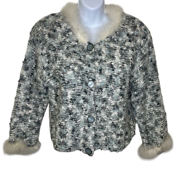 Vintage Cote A Cote Mohair Blend Button Up Sweater Blue Gray Cream Size S/M - Picture 1 of 12